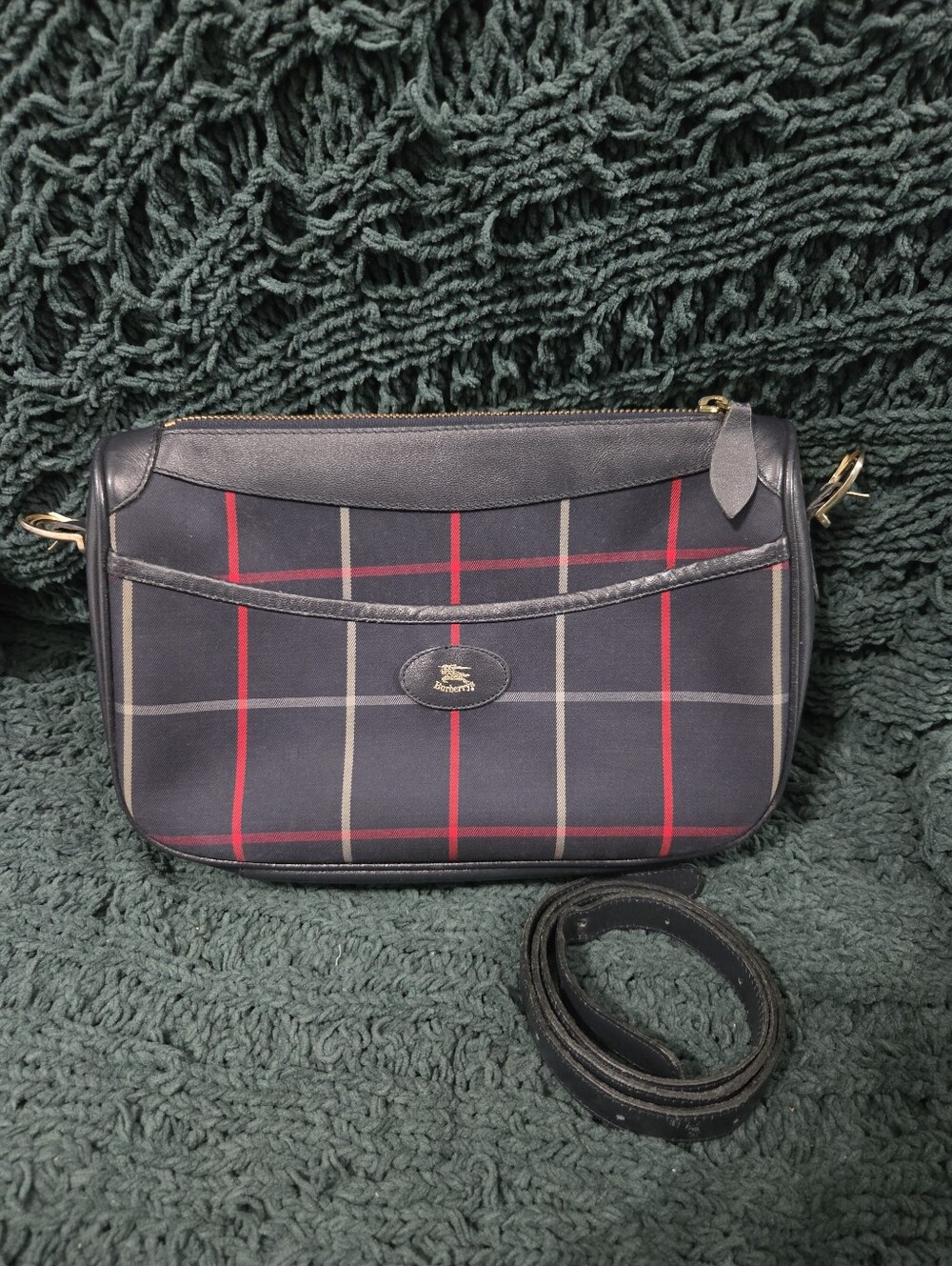 Burberry Nova Navy Plaid Shoulder Bag
